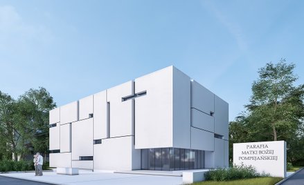 Wizualizacja kościoła Matki Boskiej Pompejańskiej na warszawskiej Białołęce.