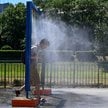 Kurtyna wodna na jednej z ulic w Przemyślu
