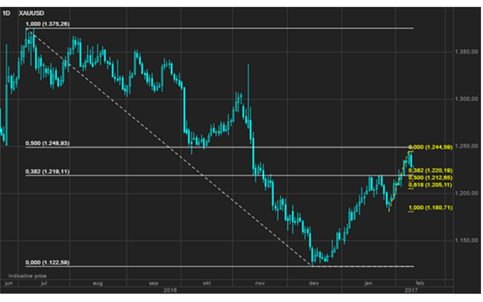 Dolny zakres wsparcia dla złota wynosi około $1.205/uncję