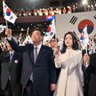 Prezydent Yoon Suk-yeol z małżonką Keon Hee podczas obchodów święta narodowego, Seul, 1 marca 2023 r