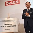 Prezes PKN Orlen Daniel Obajtek podczas konferencji prasowej w Gdańsku