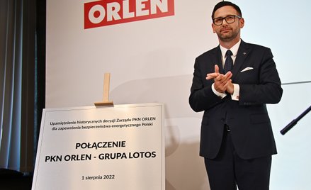 Prezes PKN Orlen Daniel Obajtek podczas konferencji prasowej w Gdańsku