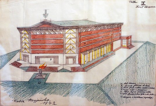Jedna z plansz ukazujących Witezjon zaprojektowany przez Stryjeńską w 1942 r. („Front chramu, tabl. 
