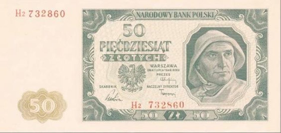 Za ponad 9 tys. zł sprzedano banknot z 1948 roku o nominale 50 zł