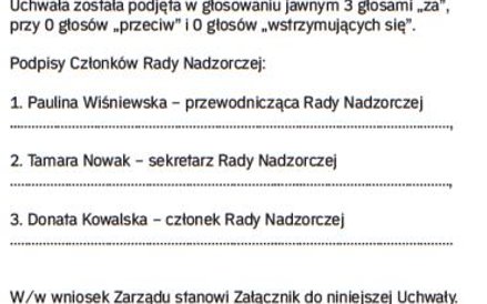 Wzór uchwały Rady Nadzorczej sp. z o.o. w/s oceny wniosku Zarządu dotyczącego pokrycia straty netto 