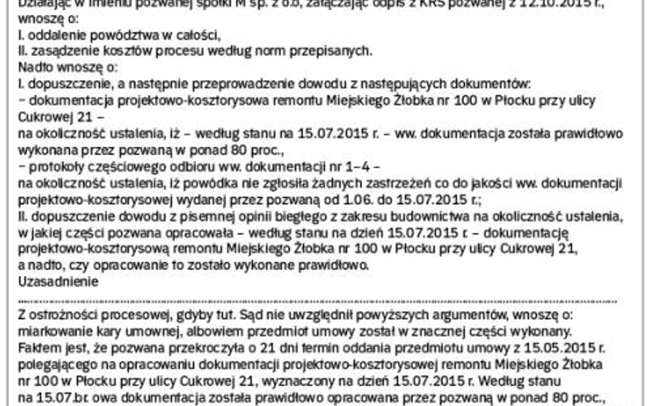 Wzór nr 1. odpowiedzi na pozew