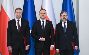 Od lewej: nowy szef gabinetu prezydenta Marcin Mastalerek, prezydent Andrzej Duda oraz poseł-elekt P