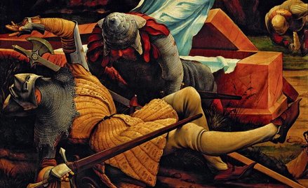 Matthias Grunewald „Żołnierze strzegący grobu Chrystusa, w chwili Zmartwychwstania”. Fragment otłarz