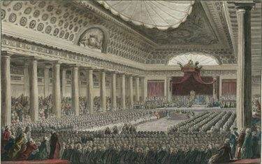 Inauguracja Francuskiego Zgromadzenia Narodowego 5 maja 1789 r. W lewej części sali zasiadali zwolen