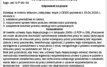 Wzór odpowiedzi na pozew