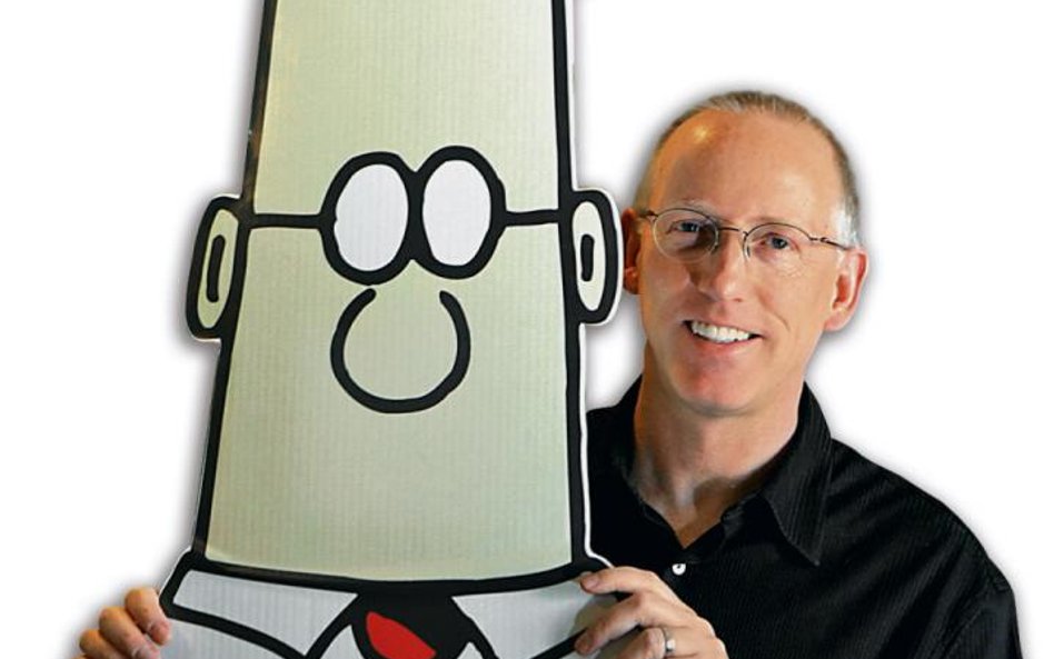 Scott Adams (po prawej). Kubki, kalendarze, gry i wszelkie inne „dilbertowe” gadżety to dziś potężny