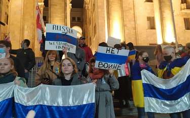 2 marca 2022, protest przeciwko rosyjskiej inwazji w Tbilisi, stolicy Gruzji