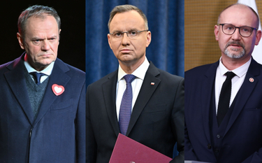 Od lewej Donald Tusk, Andrzej Duda, Dariusz Barski