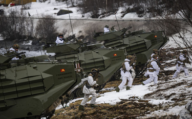 Włoscy żołnierze piechoty morskiej podczas ćwiczeń wojskowych Nordic Response 24, części większych ć
