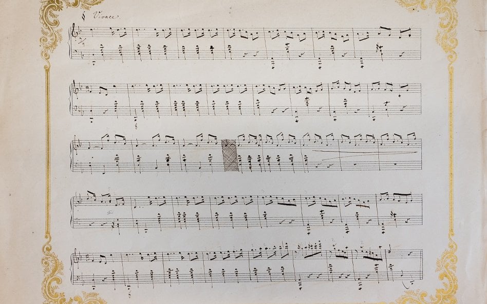Autograf Mazurka d-moll (op. 14 nr 1) Thomasa Tellefsena, dedykowany hrabinie Genowefie Pusłowskiej 