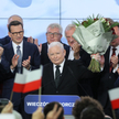 Prezes PiS Jarosław Kaczyński, europoseł PiS Beata Szydło oraz premier Mateusz Morawiecki podczas wi