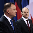 Prezydent Andrzej Duda, kanclerz Niemiec Olaf Scholz i prezydent Francji Emmanuel Macron
