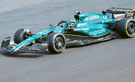 Aston Martin's Spanish driver Fernando Alonso steers his car during the Formula One Azerbaijan Grand