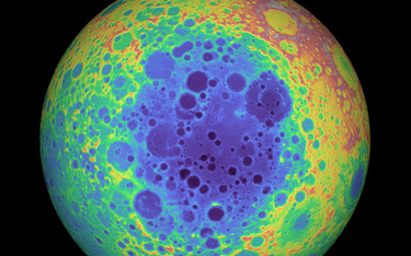 Ciemna strona Księżyca. Na fioletowo zaznaczono obszar Basenu Biegun Południowy - Aitken