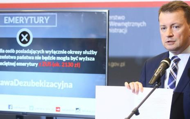 Projekt cięcia esbeckich emerytur przedstawił we wtorek szef MSW Mariusz Błaszczak