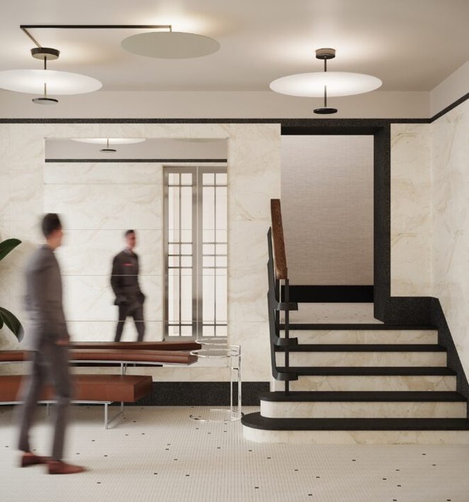 Klatka schodowa The Suite odnowiona zgodnie z zaleceniami konserwatora zabytków - wizualizacja
