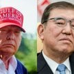 Prezydent USA Donald Trump (z lewej) naciska w sprawie handlu na japońskiego premiera Shigeru Ishibę