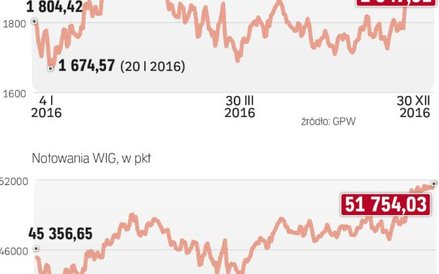 W 2016 r. wig wzrósł o 14 proc., a wig20 o 8 proc.
