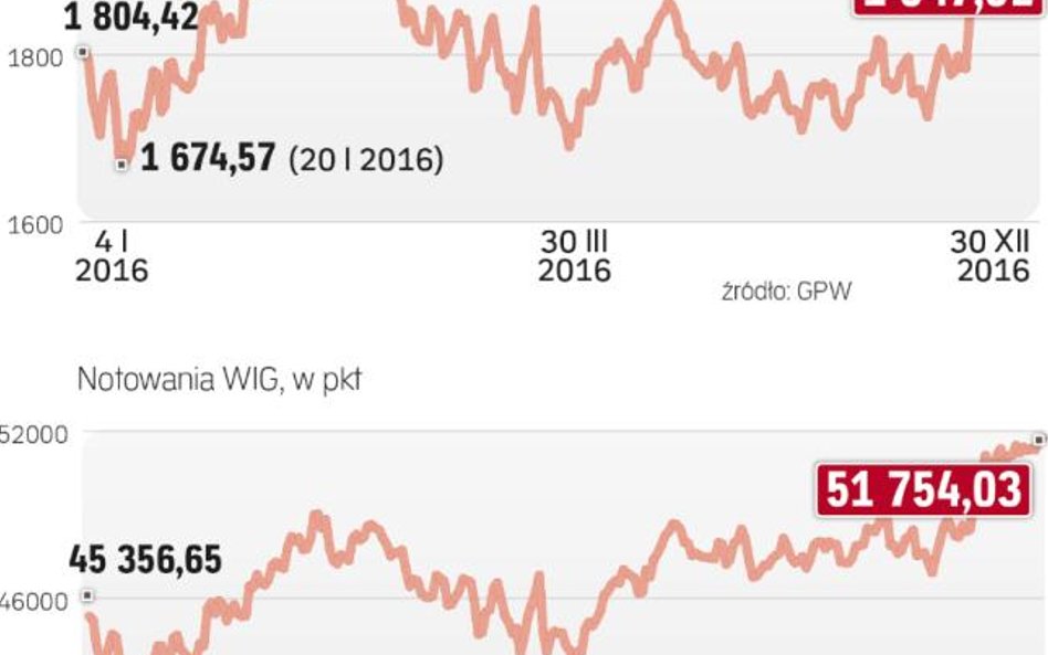 W 2016 r. wig wzrósł o 14 proc., a wig20 o 8 proc.