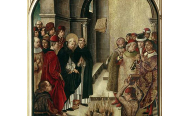 Palenie niewygodnych książek na stosie, co widać na obrazie Alonso Berruguete (1486–1561), także nie