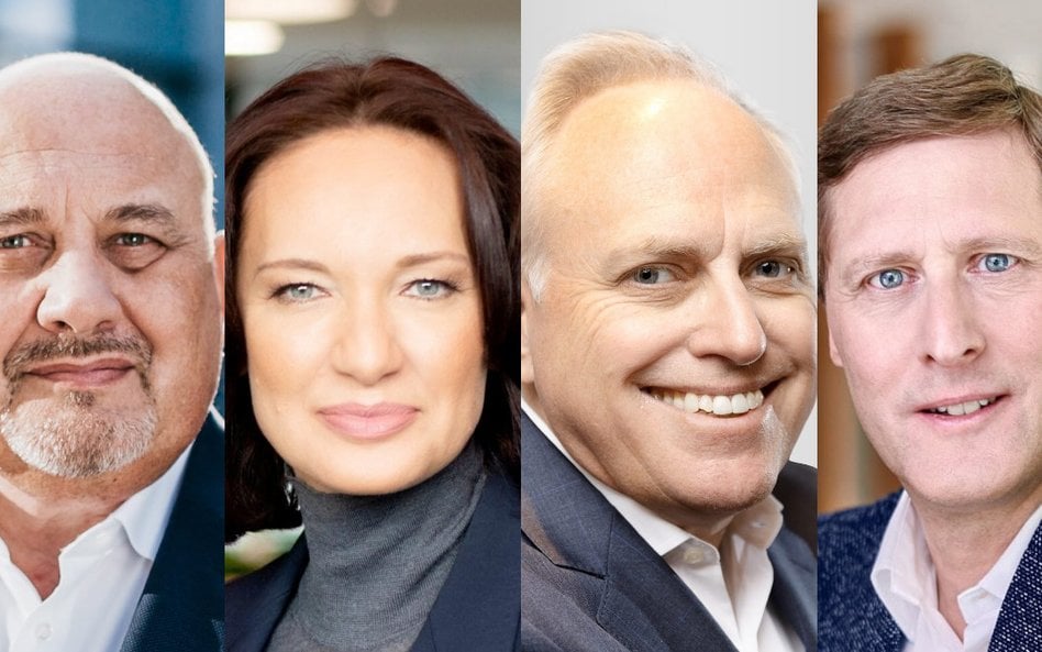 Szefowie telekomów: Andrzej Abramczuk (Cyfrowy Polsat), Liudmila Climoc (Orange Polska), Ken Campbel