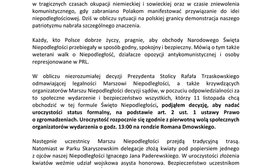 Komunikat Urzędu do Spraw Kombatantów i Osób Represjonowanych w związku z obchodami Narodowego Święt
