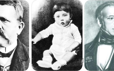 Trzy pokolenia. Od lewej: Alois Hitler, ojciec Adolfa Hitlera, kilkunastomiesięczny Adolf i jego dom