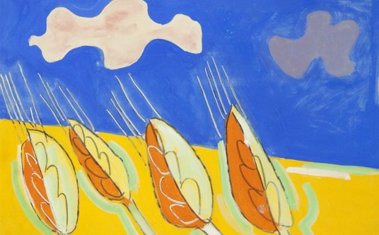 "Władysław Strzemiński, Pejzaż - kłosy 1950 r., tempera/papier, 34,8 x 50 cm (w świetle passe-partou