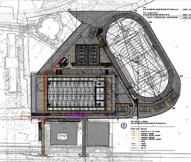 Plan umiejscowienia hali sportowo-rekreacyjnej przy stadionie "Syrenki"