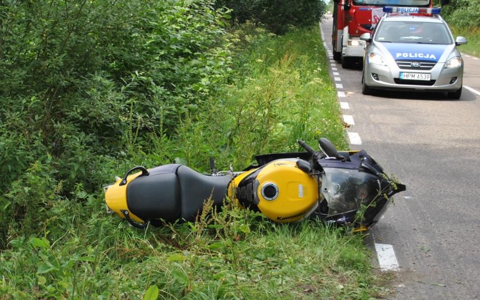 Po zderzeniu z bocianem, motocylista stracił panowanie nad pojazdem i wylądował na poboczu. Ptak nie