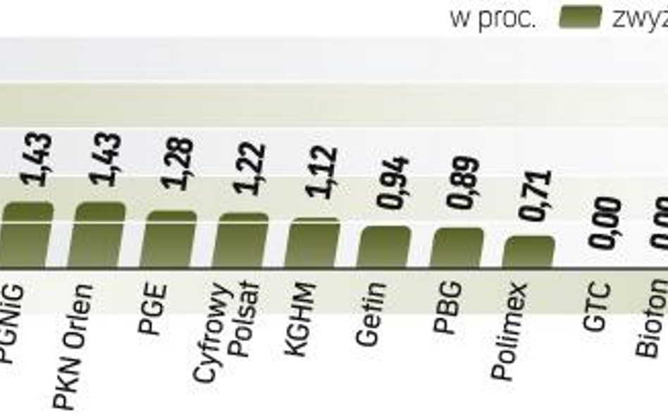 Większość spółek mocno zyskała na wartości. Gorzej radziły sobie papiery mniejszych firm, których in