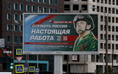 Billboard w Sankt Petersburgu zachęcający do zaciągnięcia się do rosyjskiej armii