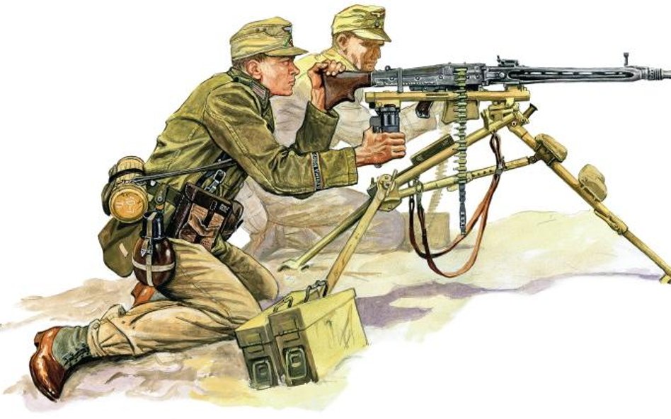 Żołnierze Afrika Korps z karabinem MG 42 na trójnogu