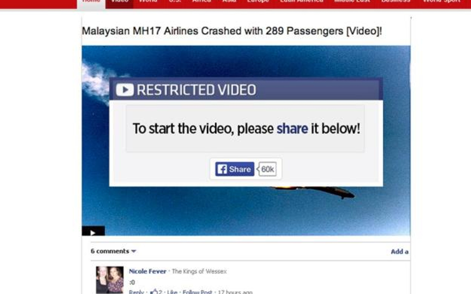 Spreparowana strona udająca portal CNN. Wideo ma przedstawiać ostatnie chwile lotu MH17. Jednak aby 