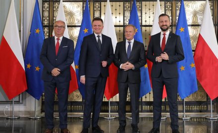 Liderzy opozycji: Włodzimierz Czarzasty, Szymon Hołownia, Donald Tusk, Władysław Kosiniak-Kamysz