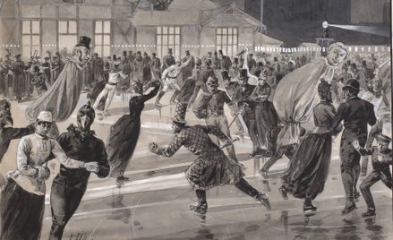 Zabawa karnawałowa na lodzie w Warszawskim Towarzystwie Cyklistów, 15 lutego 1889 r.