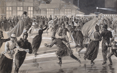 Zabawa karnawałowa na lodzie w Warszawskim Towarzystwie Cyklistów, 15 lutego 1889 r.