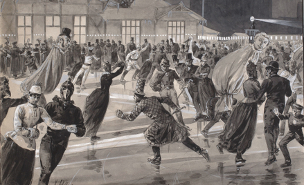 Zabawa karnawałowa na lodzie w Warszawskim Towarzystwie Cyklistów, 15 lutego 1889 r.