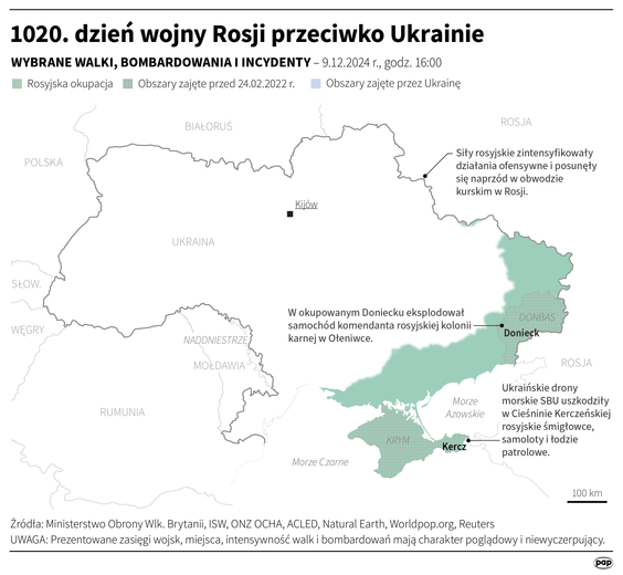 Sytuacja na froncie - 1020. dzień wojny Rosji przeciwko Ukrainie