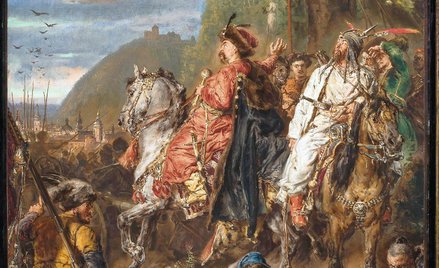 „Bohdan Chmielnicki i Tuhaj-bej pod Lwowem” (na obłoku unosi się św. Jan z Dukli), obraz Jana Matejk