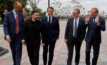 Kanclerz Niemiec Friedrich Merz, prezydent Francji Emmanuel Macron, prezydent Ukrainy Wołodymyr Zełe