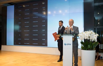 Andrzej Stec, redaktor naczelny "Parkietu”, i Piotr Borowski, członek zarządu GPW