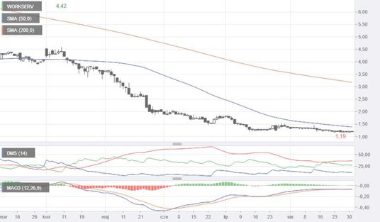 Od marca 2015 r. notowania akcji Work Service pozostają pod kontrolą niedźwiedzi. Bessa zaczęła się 
