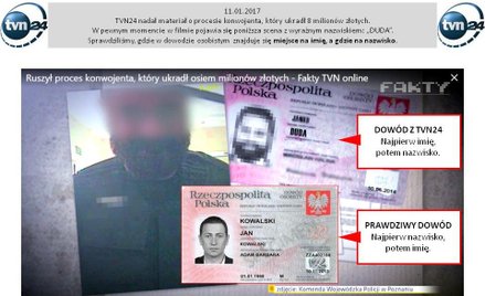 Dokument pokazany przez FaktyTVN i prawidłowo wypełniony dowód osobisty