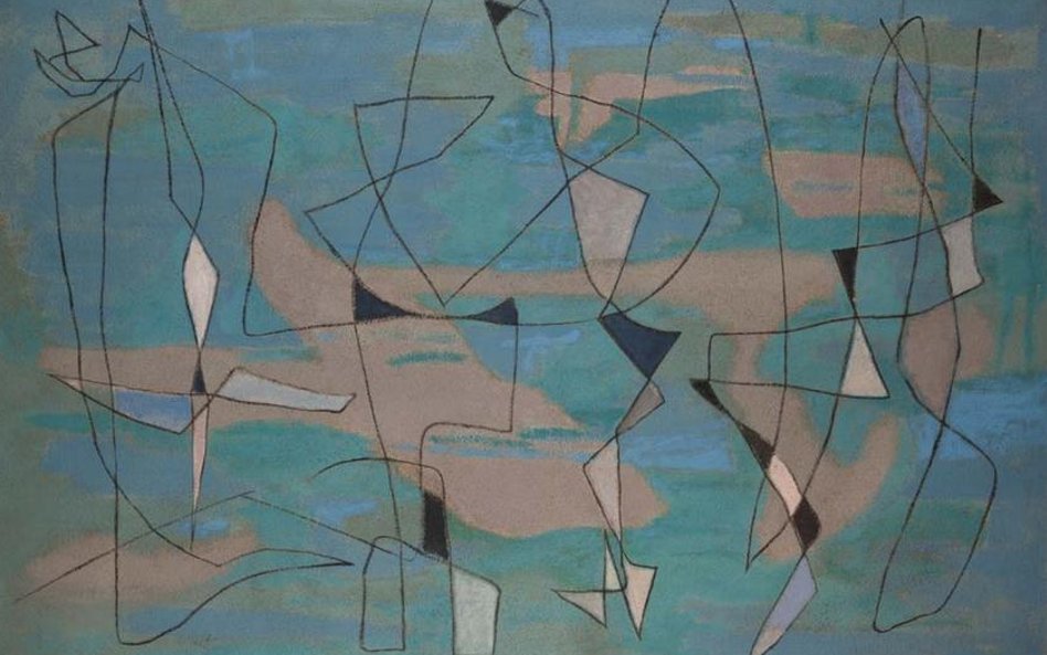 Adam Marczyński, (1908-1985) Nad jeziorem (Nad jeziorami), 1957 wys. 92 cm, szer. 140 cm tempera, pł